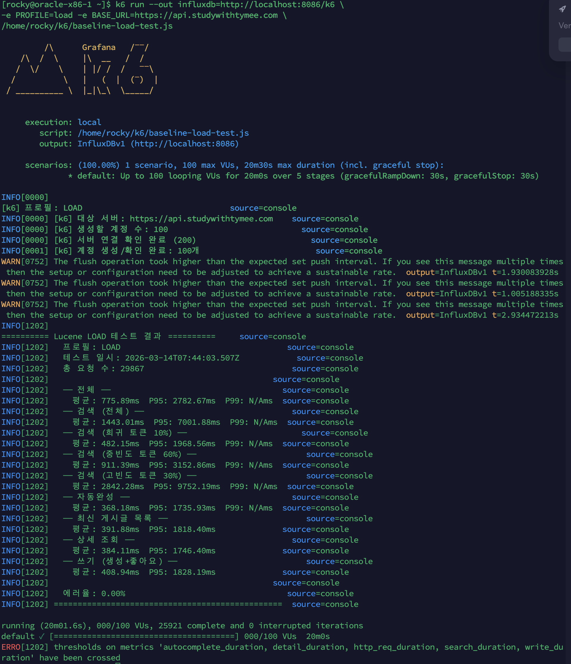 Before k6 콘솔 결과