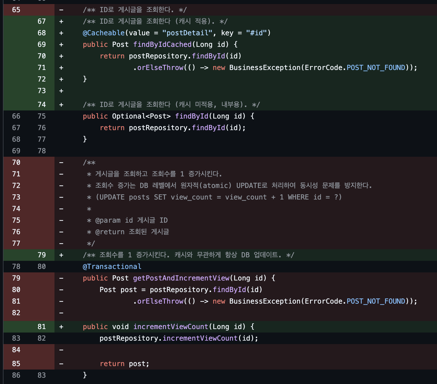 PostService findByIdCached diff