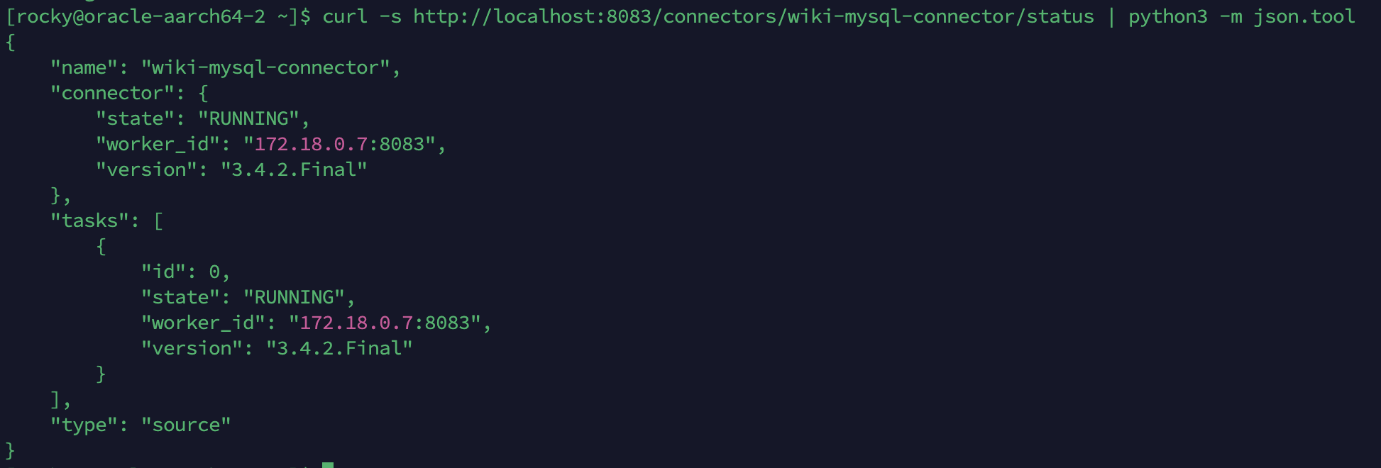 Debezium Connector RUNNING