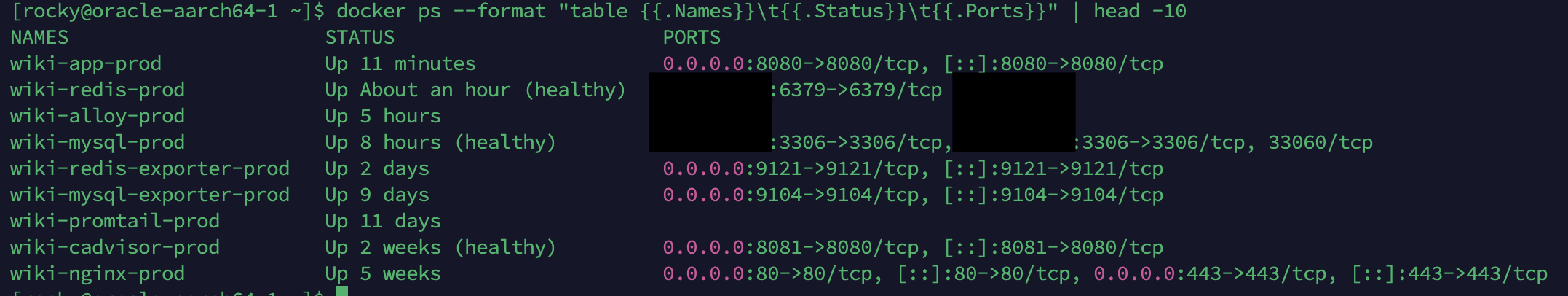 서버 1 docker ps — App 1 + Redis + Nginx 전체 컨테이너
