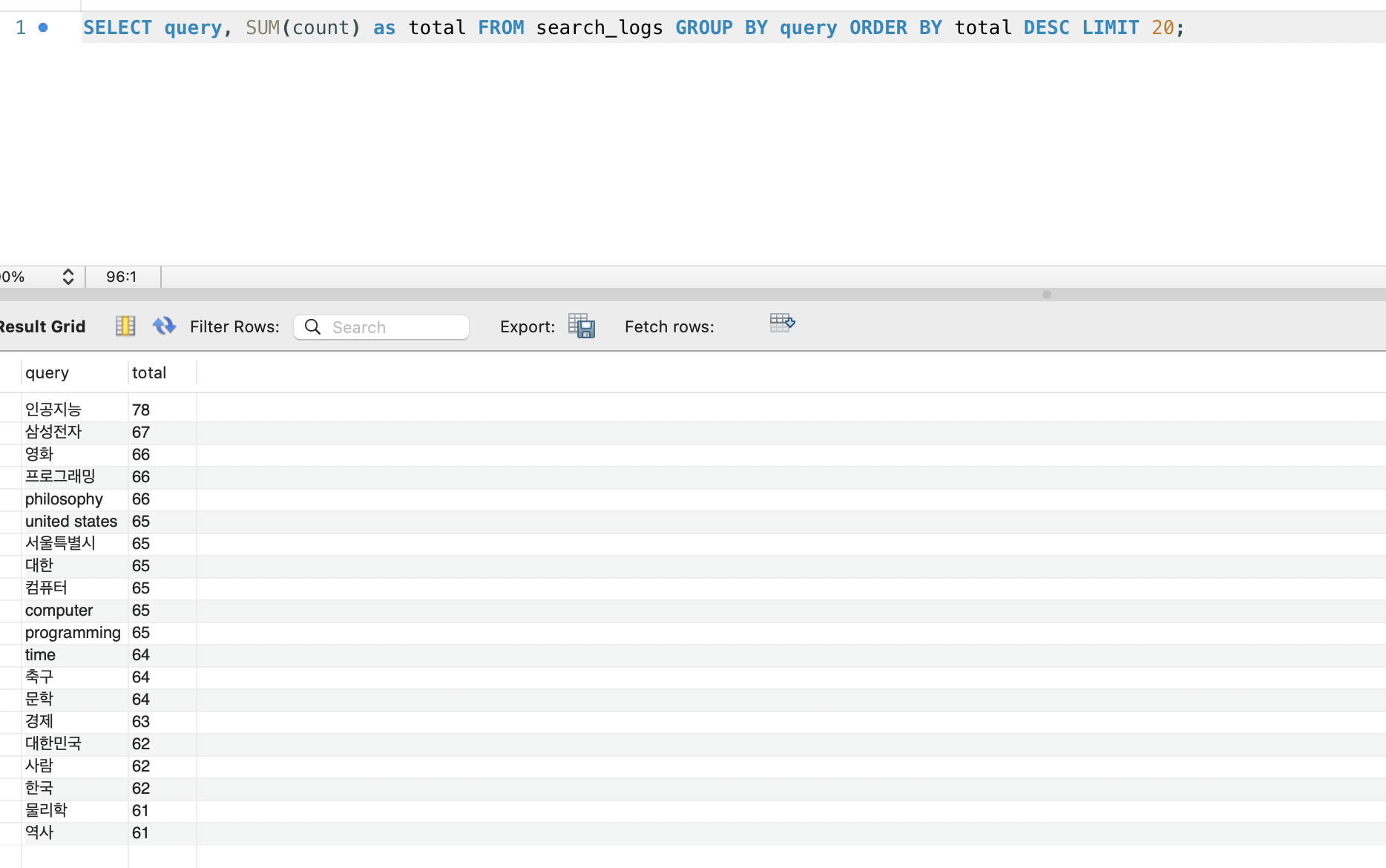 검색 로그 — k6 후